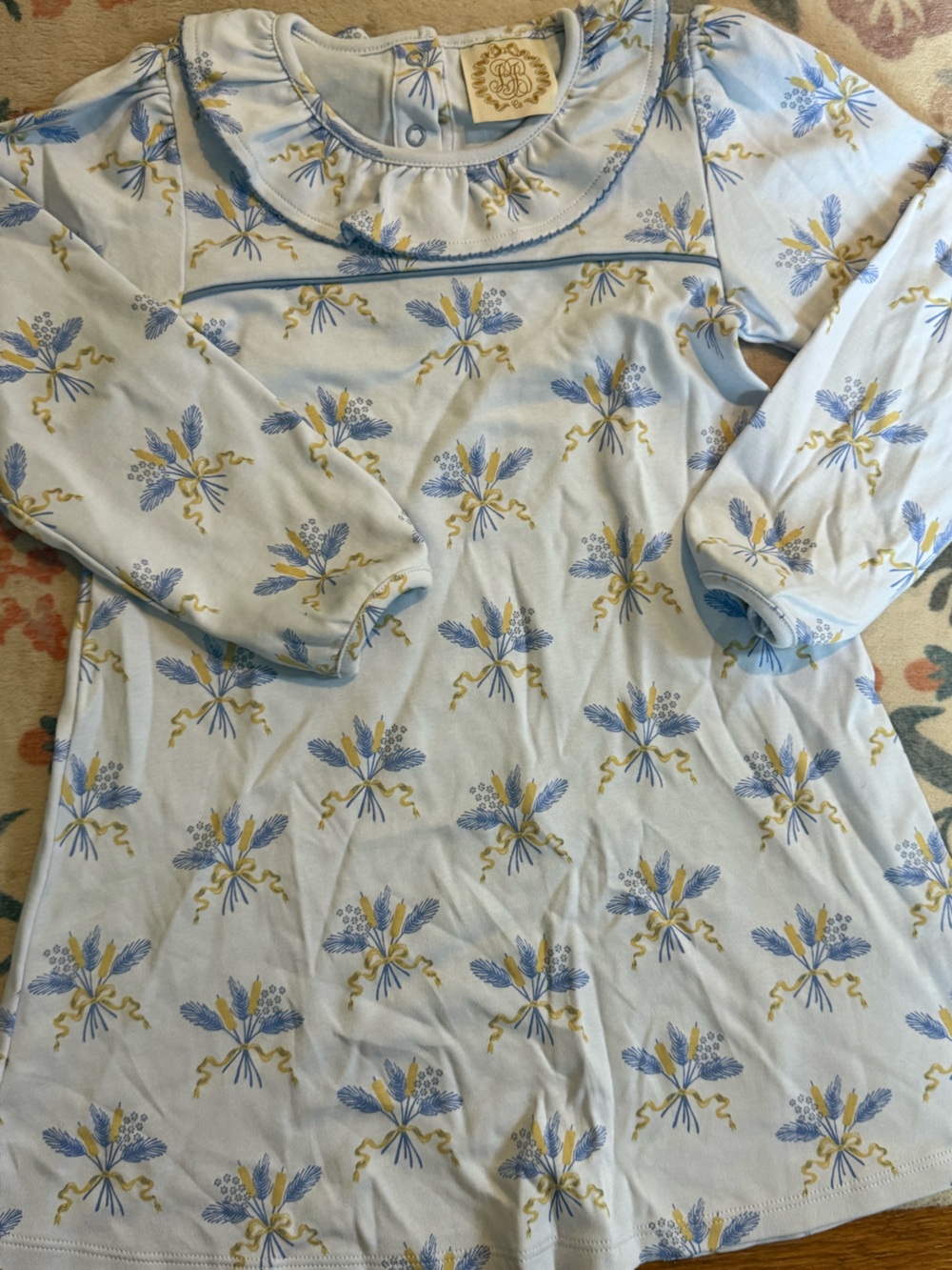 Floral Wheat Print Cotton Bedding Set in Light Blue and Yellow